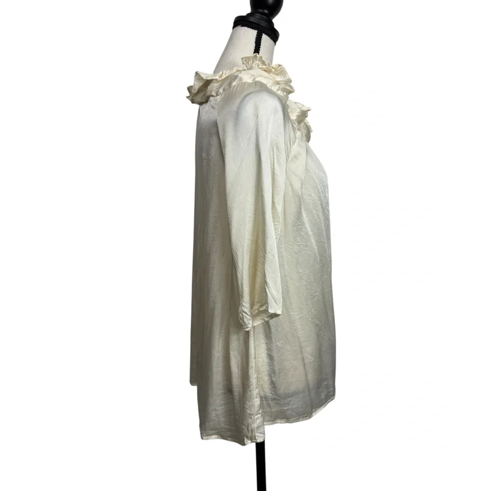 Never a Wallflower Saint & Sinner Cream Ruffled Tie Neck Silk Blouse‎